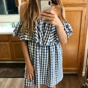 NWT MISA off the shoulder strapless gingham dress
